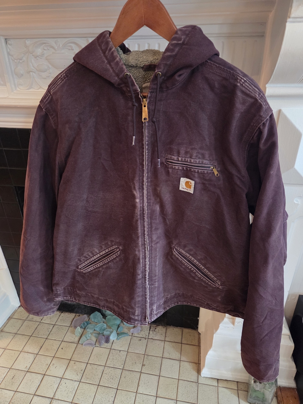 Carhartt WJ141 DWN Active jacket Dark Wine / Brown Washed Duck Sherpa Lined XXL
